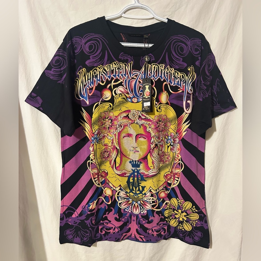 Vintage Christian Audigier With Tags Mens Colourful Graphic Tee